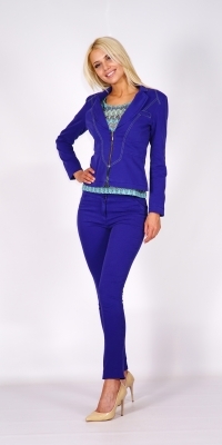 Lady's sport trousers suit in trendy blue colour with decorative green stitching 80613-60454