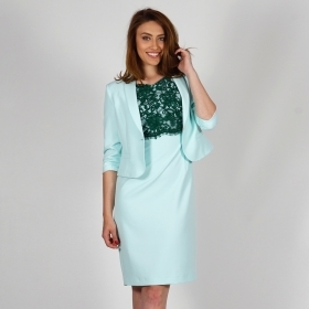 Elegant Women's Mint Color Suit Composed Of Dress And Jacket With Green Lace 80660-20698