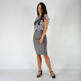 Elegant Women's Straight Gray Skirt With High Waist Business Length 40367