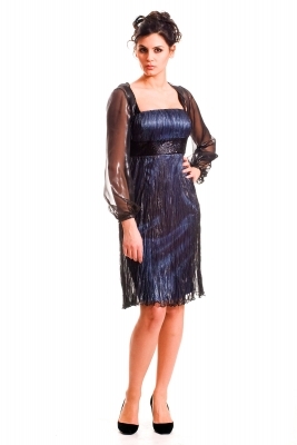Официална сребристо синя дамска рокля с презрамки от пайети и болеро  20211