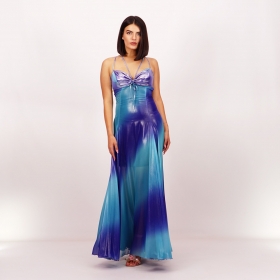 Официална бутикова дълга дамска рокля от шифон в преливащи сини нюанси  20213 С