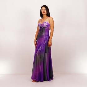 Официална бутикова дълга дамска рокля от шифон в преливащи лилави нюанси  20213 Л