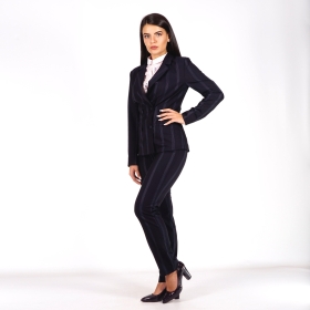 Elegant Women's Black Striped Pant Suit Slim Fit 80707-60520